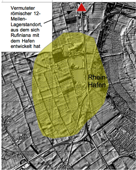 römischer Standort Rufiniana nach der 12-Meilen-Regel im DGM 1